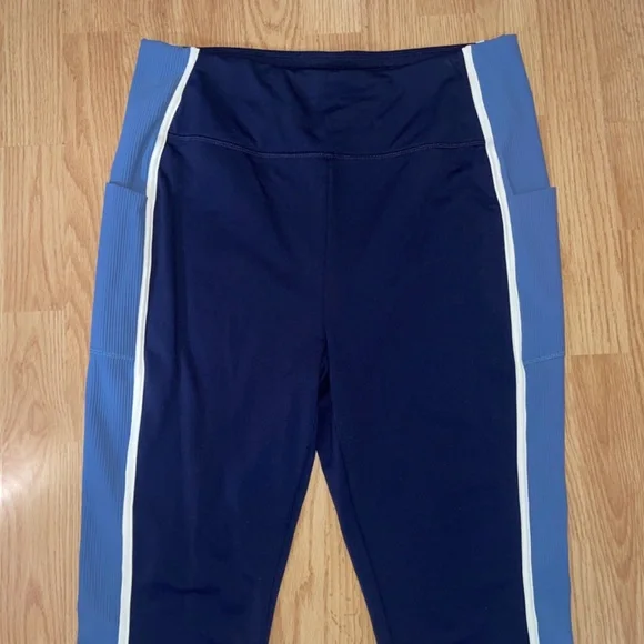T By Talbots Indigo Blue Luxe Fleeceback Colorblock Full Length Leggings SizeXLP - Picture 6 of 11